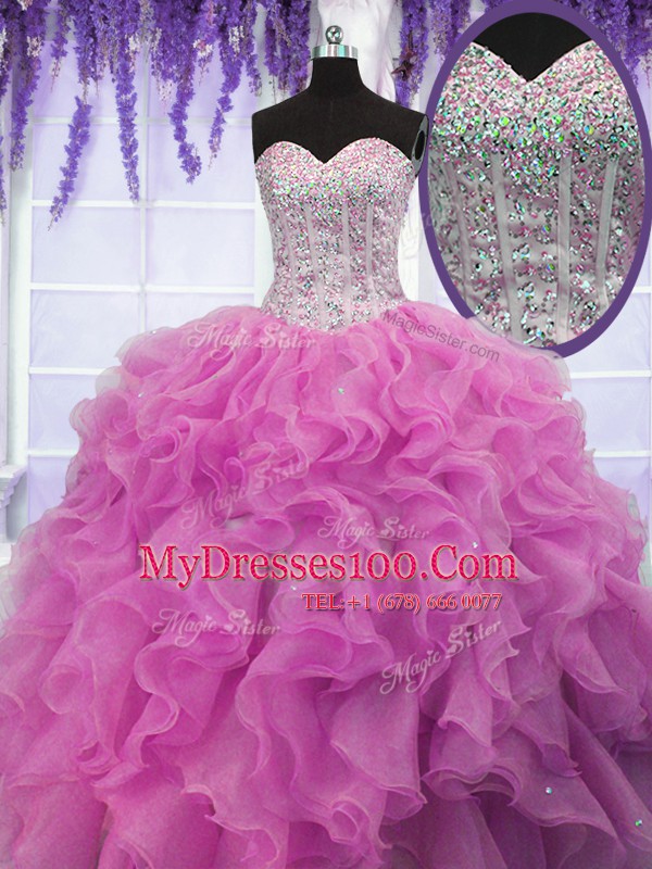 Fashionable Sleeveless Lace Up Floor Length Sequins Sweet 16 Dresses