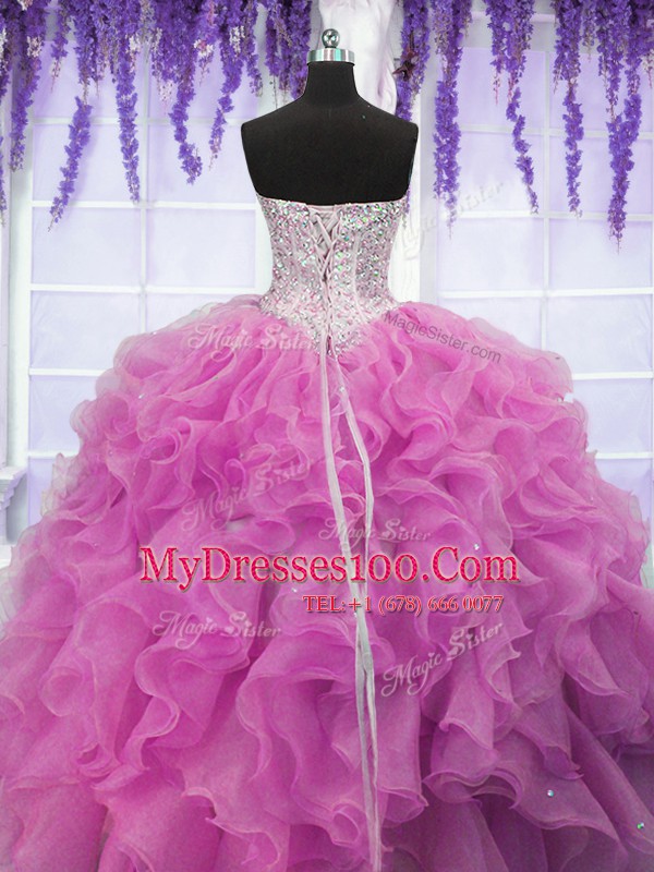 Fashionable Sleeveless Lace Up Floor Length Sequins Sweet 16 Dresses