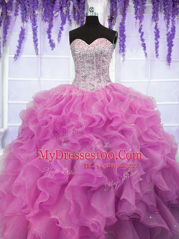 Fashionable Sleeveless Lace Up Floor Length Sequins Sweet 16 Dresses