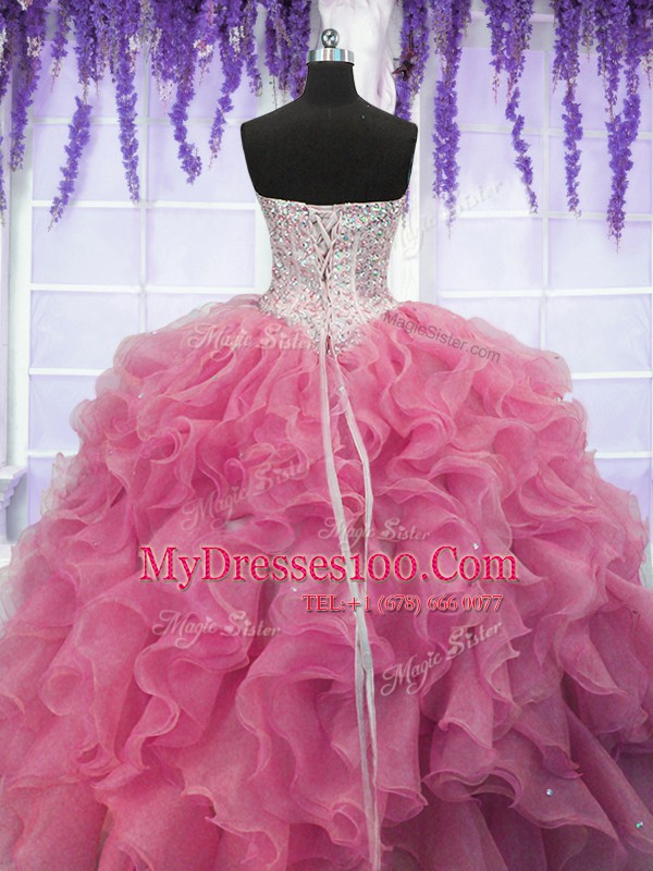 Sweetheart Sleeveless Organza Quinceanera Gown Ruffles and Sequins Lace Up