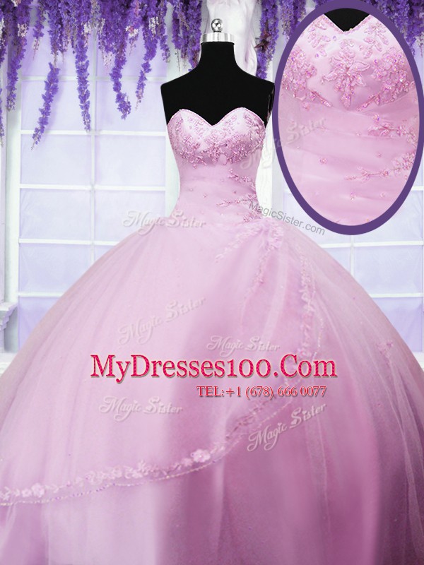Baby Pink Sleeveless Tulle Lace Up Quinceanera Dress for Military Ball and Sweet 16 and Quinceanera