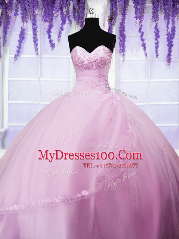 Baby Pink Sleeveless Tulle Lace Up Quinceanera Dress for Military Ball and Sweet 16 and Quinceanera