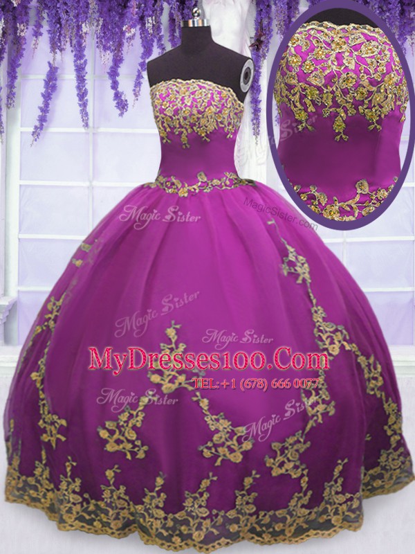 Modern Strapless Sleeveless Tulle Sweet 16 Dress Appliques Zipper