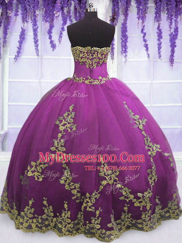 Modern Strapless Sleeveless Tulle Sweet 16 Dress Appliques Zipper