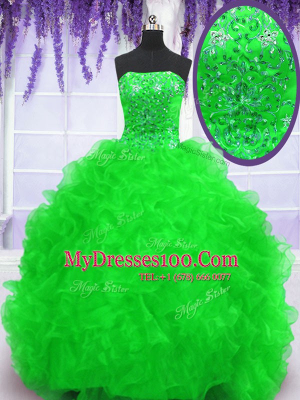 Captivating Sleeveless With Train Beading and Appliques and Ruffles Lace Up Sweet 16 Quinceanera Dress
