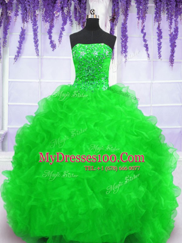 Captivating Sleeveless With Train Beading and Appliques and Ruffles Lace Up Sweet 16 Quinceanera Dress