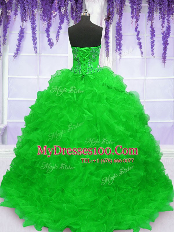 Captivating Sleeveless With Train Beading and Appliques and Ruffles Lace Up Sweet 16 Quinceanera Dress