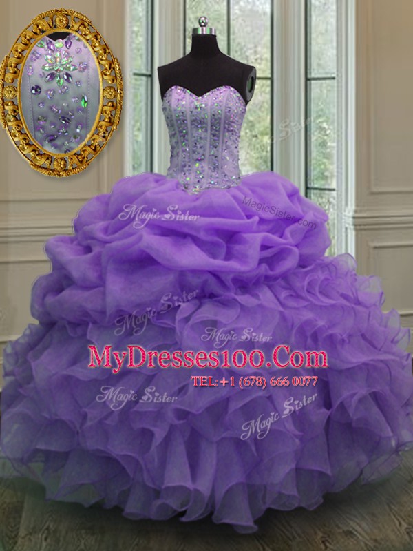 Cute Pick Ups Floor Length Ball Gowns Sleeveless Lavender Quinceanera Dress Lace Up