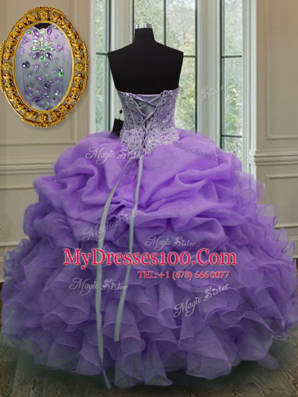 Cute Pick Ups Floor Length Ball Gowns Sleeveless Lavender Quinceanera Dress Lace Up