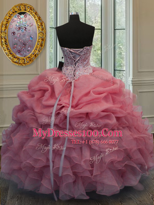 Elegant Sleeveless Beading and Pick Ups Lace Up 15 Quinceanera Dress