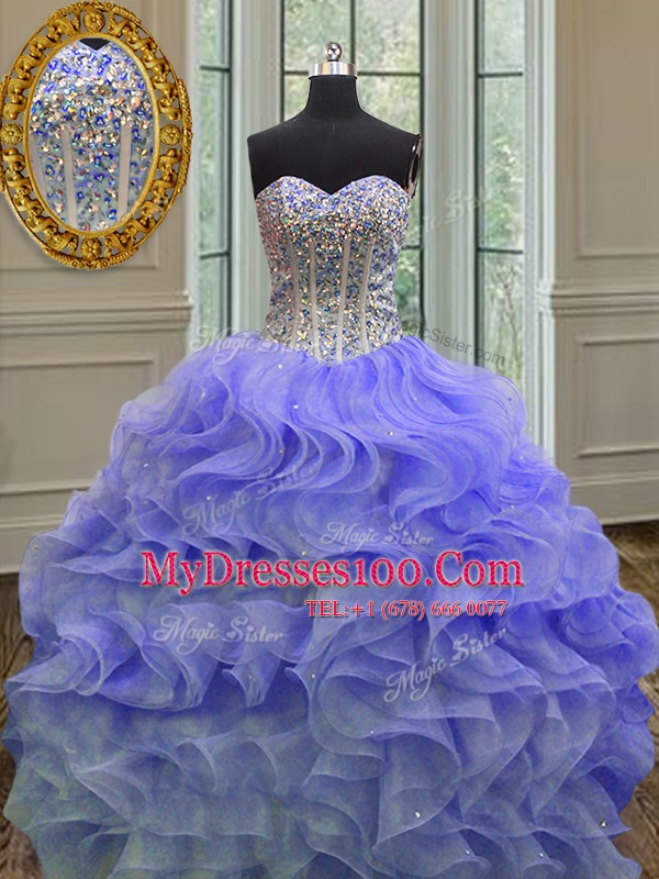 Lavender Sleeveless Beading and Ruffles Floor Length Sweet 16 Dress