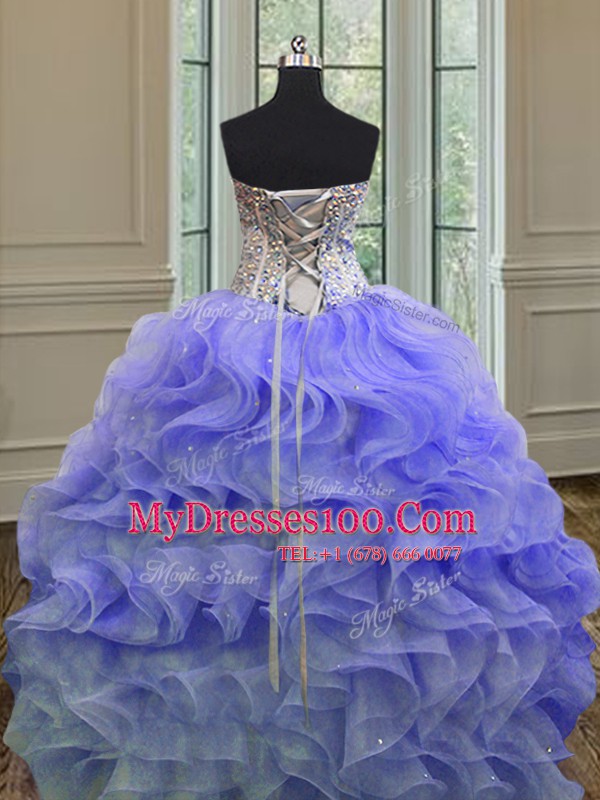 Lavender Sleeveless Beading and Ruffles Floor Length Sweet 16 Dress