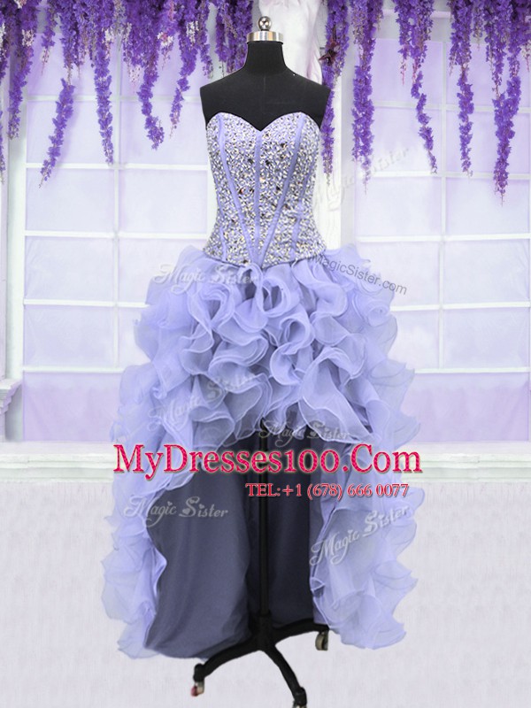 Four Piece Lavender Quinceanera Gown Military Ball and Sweet 16 and Quinceanera and For with Ruffles and Sequins Sweetheart Sleeveless Lace Up