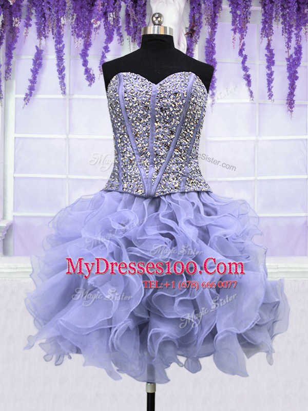 Four Piece Lavender Quinceanera Gown Military Ball and Sweet 16 and Quinceanera and For with Ruffles and Sequins Sweetheart Sleeveless Lace Up