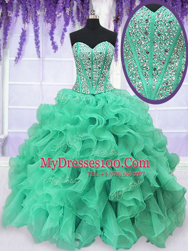 Decent Floor Length Turquoise Ball Gown Prom Dress Sweetheart Sleeveless Lace Up