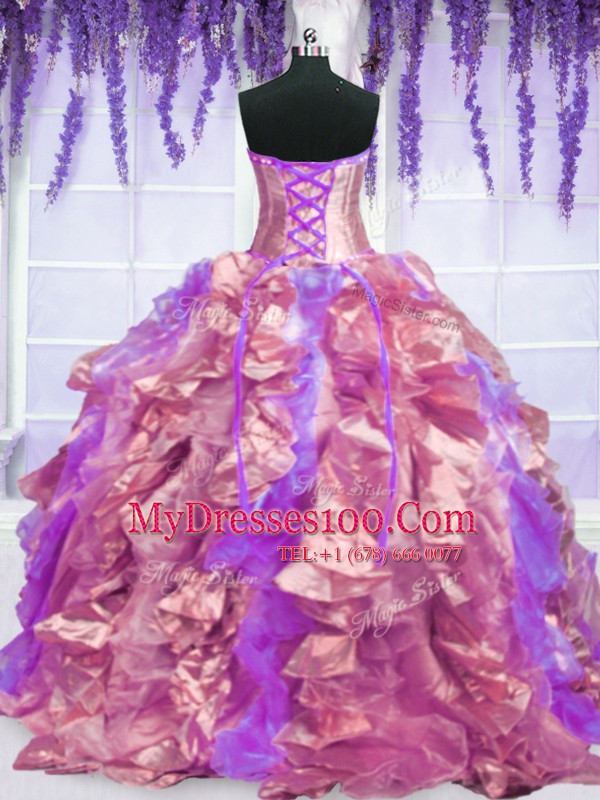 Four Piece Sleeveless Organza Floor Length Lace Up Sweet 16 Dresses in Lilac with Appliques and Embroidery