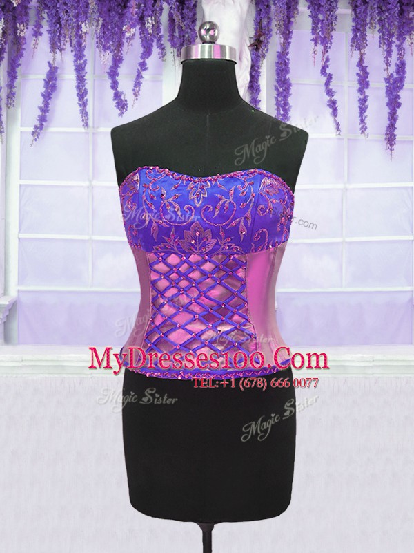 Four Piece Sleeveless Organza Floor Length Lace Up Sweet 16 Dresses in Lilac with Appliques and Embroidery