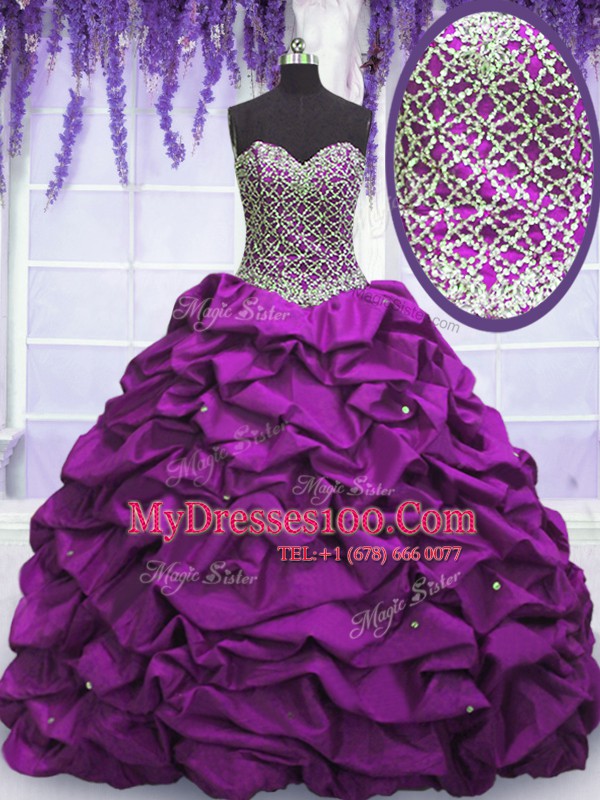Purple Sweetheart Neckline Beading and Sequins and Pick Ups Ball Gown Prom Dress Sleeveless Lace Up