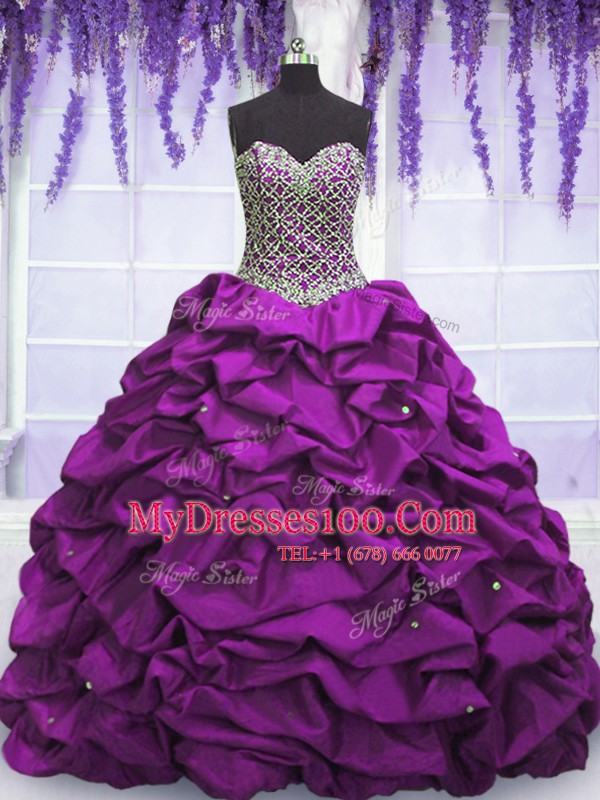 Purple Sweetheart Neckline Beading and Sequins and Pick Ups Ball Gown Prom Dress Sleeveless Lace Up