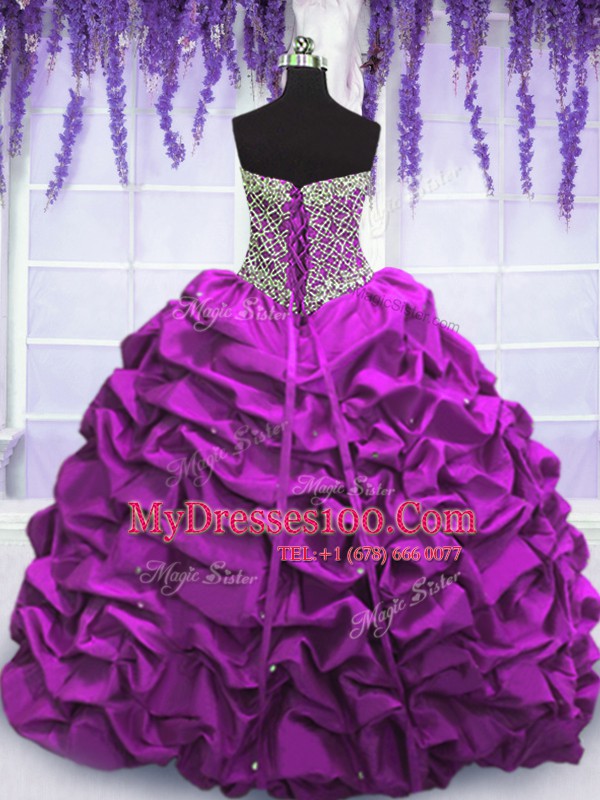 Purple Sweetheart Neckline Beading and Sequins and Pick Ups Ball Gown Prom Dress Sleeveless Lace Up