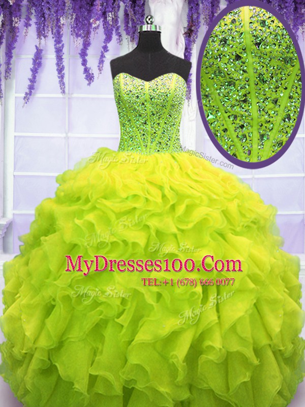 Floor Length Yellow Green Sweet 16 Quinceanera Dress Sweetheart Sleeveless Lace Up