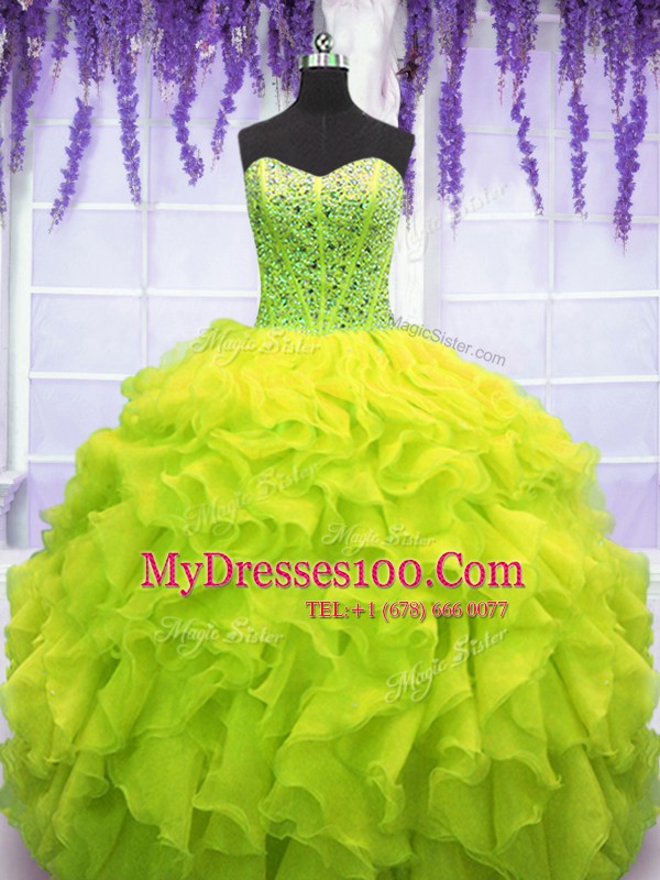 Floor Length Yellow Green Sweet 16 Quinceanera Dress Sweetheart Sleeveless Lace Up