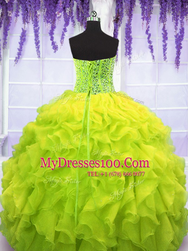 Floor Length Yellow Green Sweet 16 Quinceanera Dress Sweetheart Sleeveless Lace Up