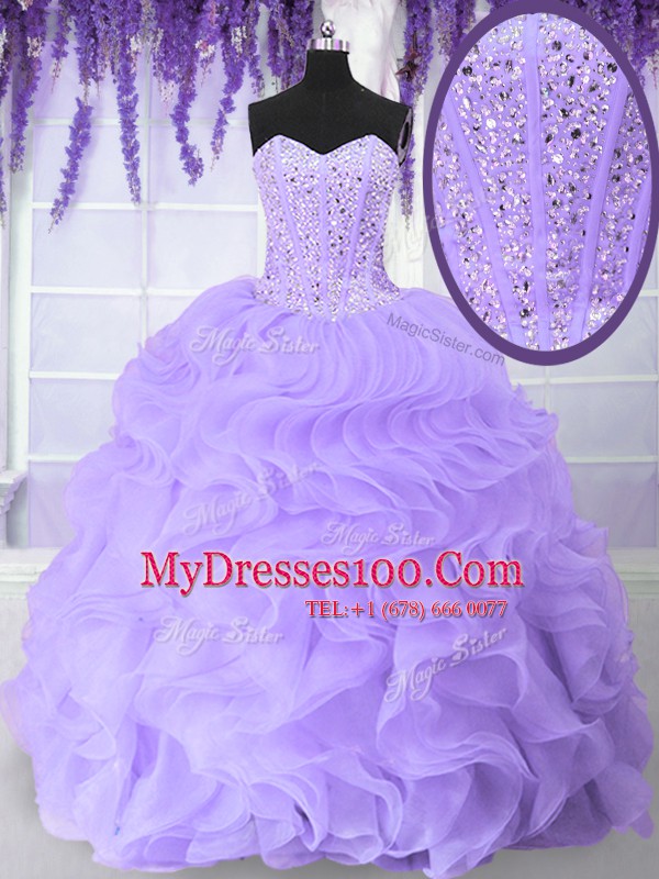 Discount Floor Length Ball Gowns Sleeveless Lavender Quinceanera Gown Lace Up