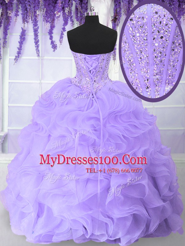 Discount Floor Length Ball Gowns Sleeveless Lavender Quinceanera Gown Lace Up