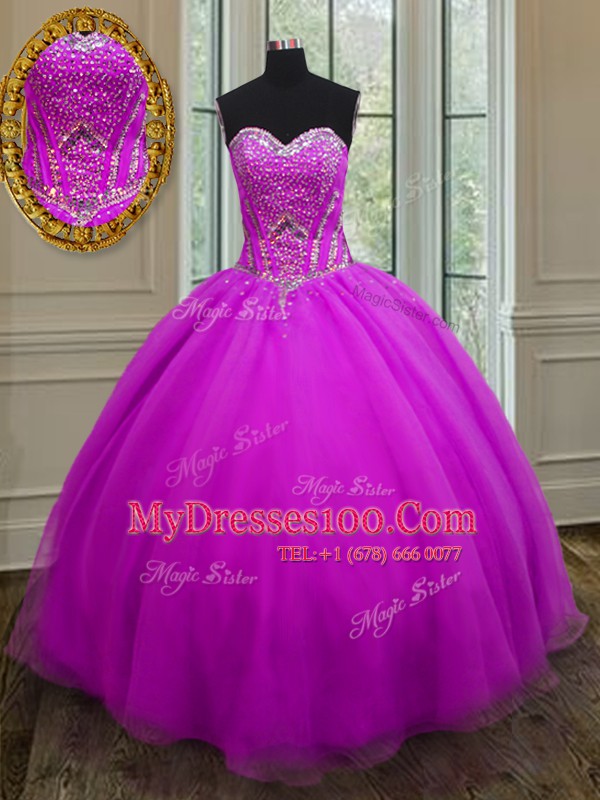Best Purple Lace Up 15th Birthday Dress Beading Sleeveless Floor Length