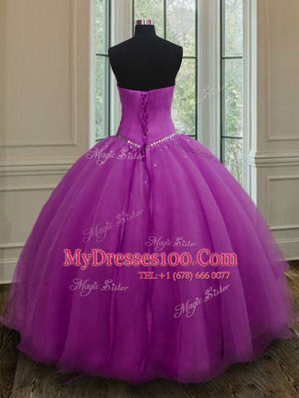 Best Purple Lace Up 15th Birthday Dress Beading Sleeveless Floor Length