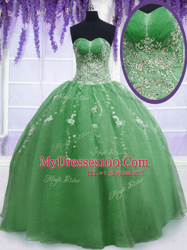 Attractive Green Sweet 16 Dresses Military Ball and Sweet 16 and Quinceanera and For with Beading Sweetheart Sleeveless Zipper
