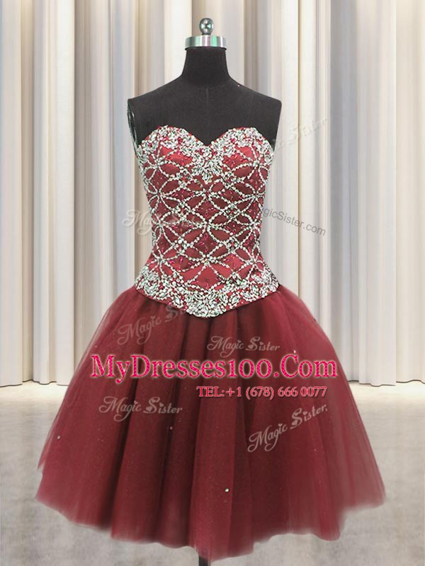 Artistic Three Piece Sequins Floor Length Ball Gowns Sleeveless Burgundy Sweet 16 Dress Lace Up