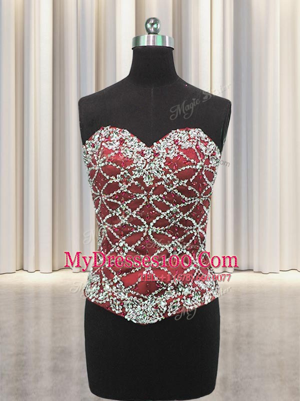 Artistic Three Piece Sequins Floor Length Ball Gowns Sleeveless Burgundy Sweet 16 Dress Lace Up