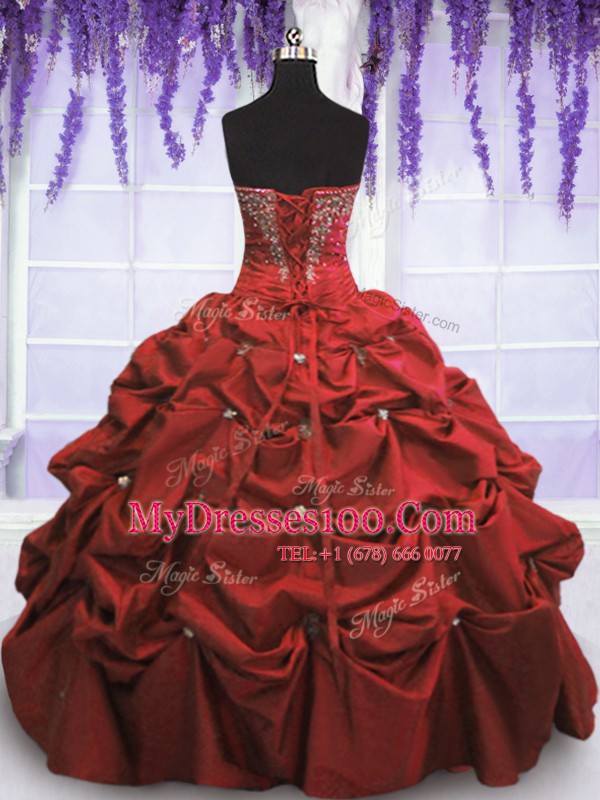 Dramatic Coral Red Sweet 16 Dress Military Ball and Sweet 16 and Quinceanera and For with Beading and Pick Ups Sweetheart Sleeveless Lace Up
