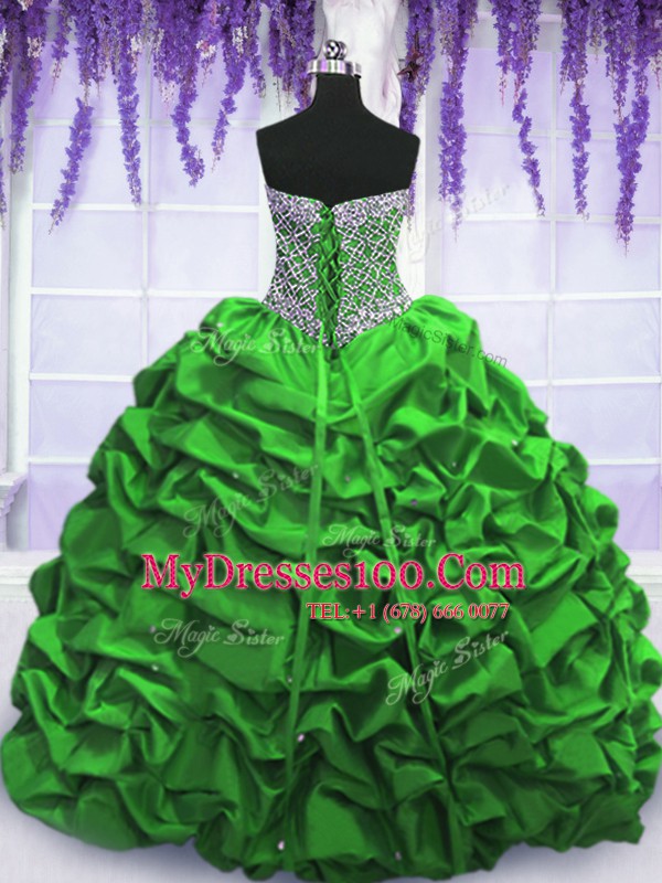 Romantic Taffeta Lace Up Strapless Sleeveless Floor Length 15 Quinceanera Dress Beading and Sequins and Pick Ups
