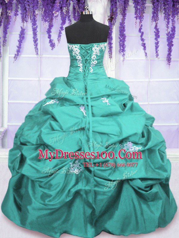 Delicate Sleeveless Lace Up Floor Length Appliques and Ruching and Pick Ups Ball Gown Prom Dress
