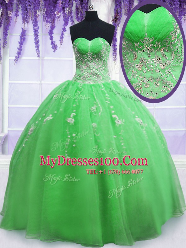 Sleeveless Beading and Embroidery Floor Length Quince Ball Gowns