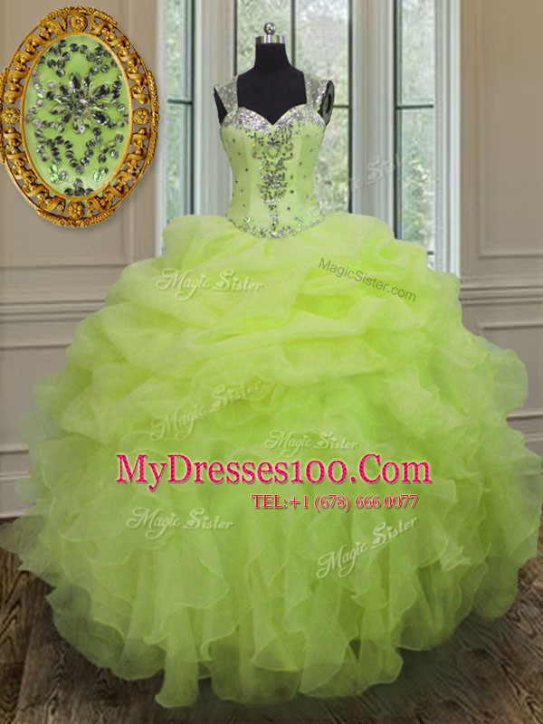 Suitable Straps Sleeveless Zipper Floor Length Beading and Ruffles 15 Quinceanera Dress