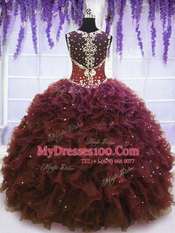 Attractive Straps Tulle Sleeveless Floor Length Quinceanera Gowns and Beading and Ruffles