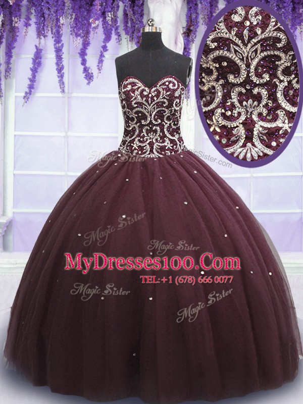 Dark Purple Sweetheart Lace Up Beading and Appliques Sweet 16 Dress Sleeveless