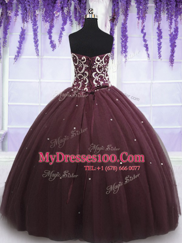 Dark Purple Sweetheart Lace Up Beading and Appliques Sweet 16 Dress Sleeveless