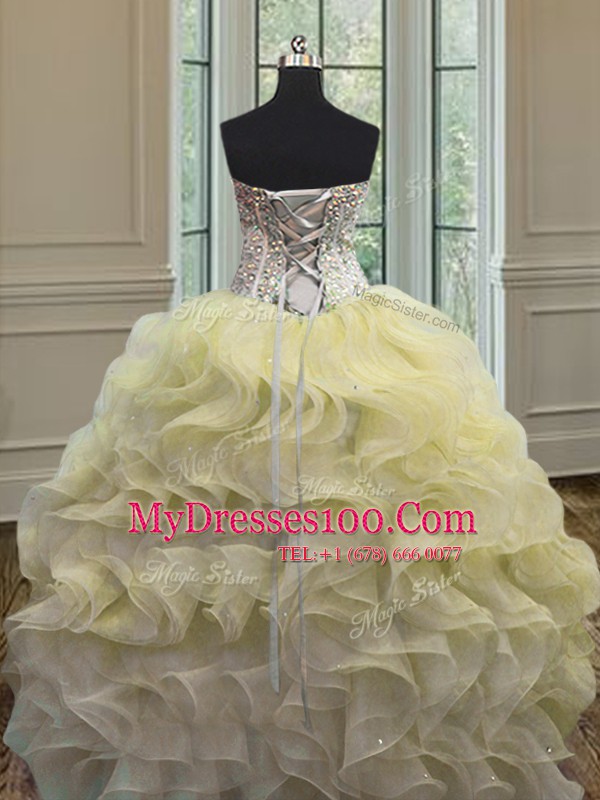 Stunning Floor Length Light Yellow Vestidos de Quinceanera Organza Sleeveless Beading and Ruffles