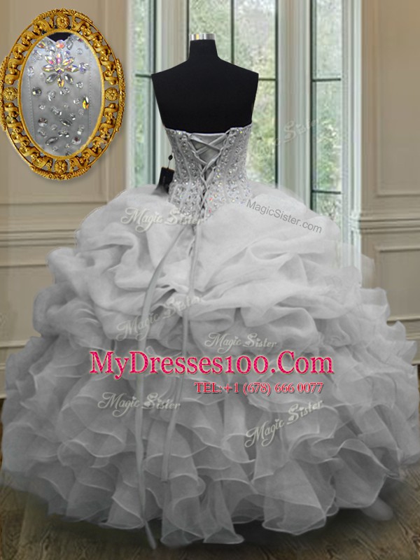 Pretty Floor Length Lace Up Ball Gown Prom Dress White for Military Ball and Sweet 16 and Quinceanera with Beading and Pick Ups