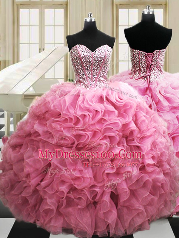 Sleeveless Beading and Ruffles Lace Up Quinceanera Gown