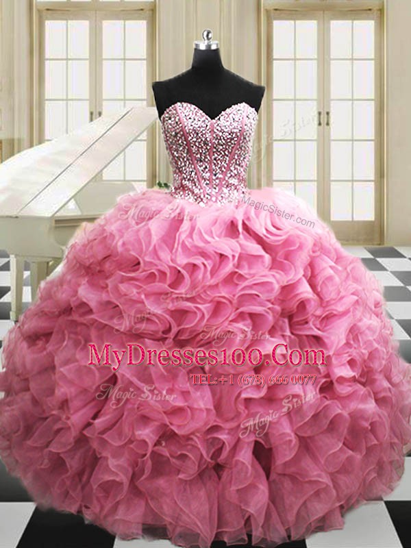 Sleeveless Beading and Ruffles Lace Up Quinceanera Gown