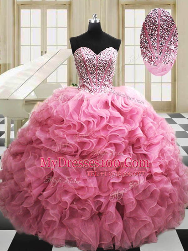 Sleeveless Beading and Ruffles Lace Up Quinceanera Gown