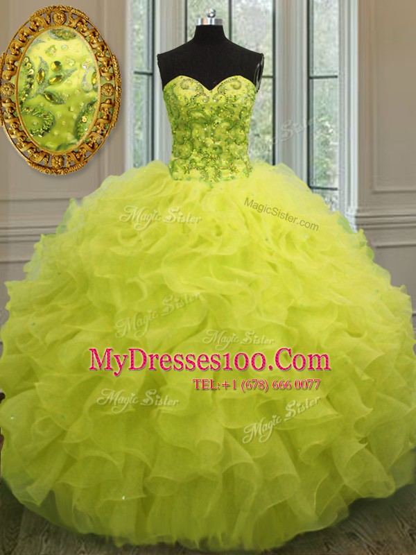 New Style Organza Sleeveless Floor Length Vestidos de Quinceanera and Beading and Ruffles