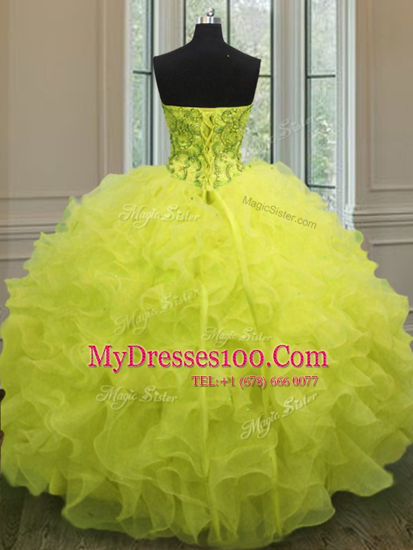 New Style Organza Sleeveless Floor Length Vestidos de Quinceanera and Beading and Ruffles