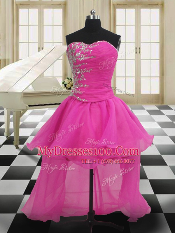 Four Piece Beading Quinceanera Dresses Hot Pink Zipper Sleeveless Floor Length
